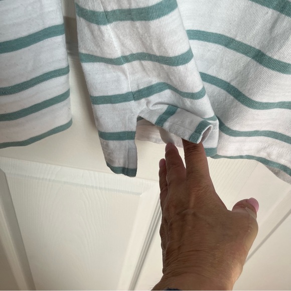 LOFT AQUA AND WHITE STRIPED PULL ON HOODIE - Picture 9 of 12